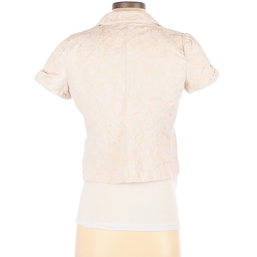 MOTHERHOOD MATERNITY SHORT SLEEVE BEIGE/PINK BROCADE CLASSIC JACKET SzS EUC - Picture 2 of 6